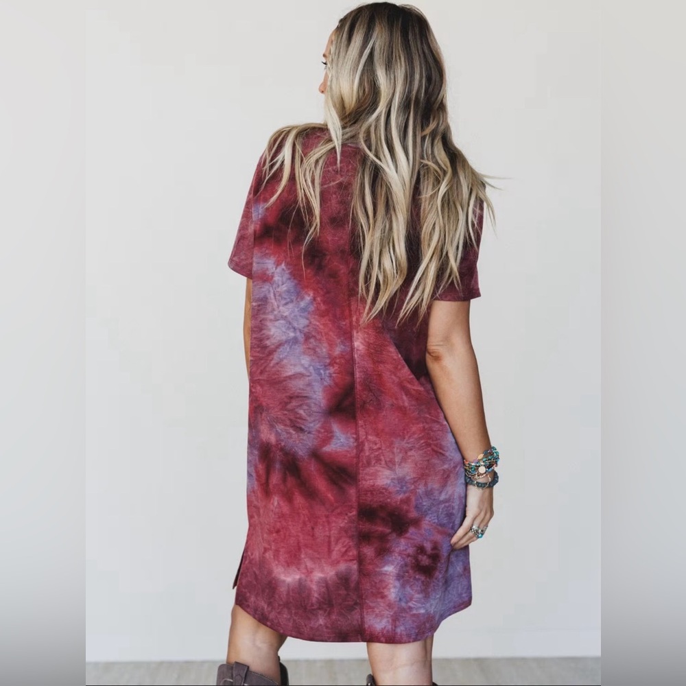 Tie-Dye Peace Sign Tee Dress - Burgundy/Purple - Picture 4 of 7